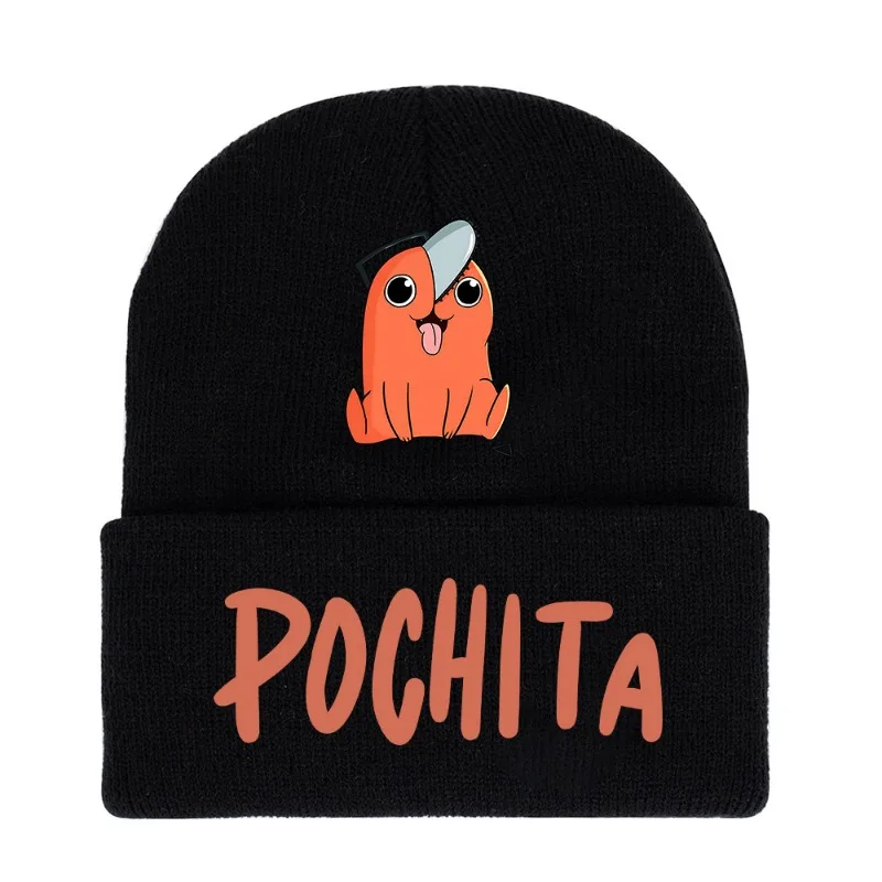 Gorros de punto Pochita para hombre con motosierra, gorro de Hip Hop cálido con dibujos animados de Anime para invierno, ropa de calle Y2k, gorro tejido para pareja a la moda - imagen 3