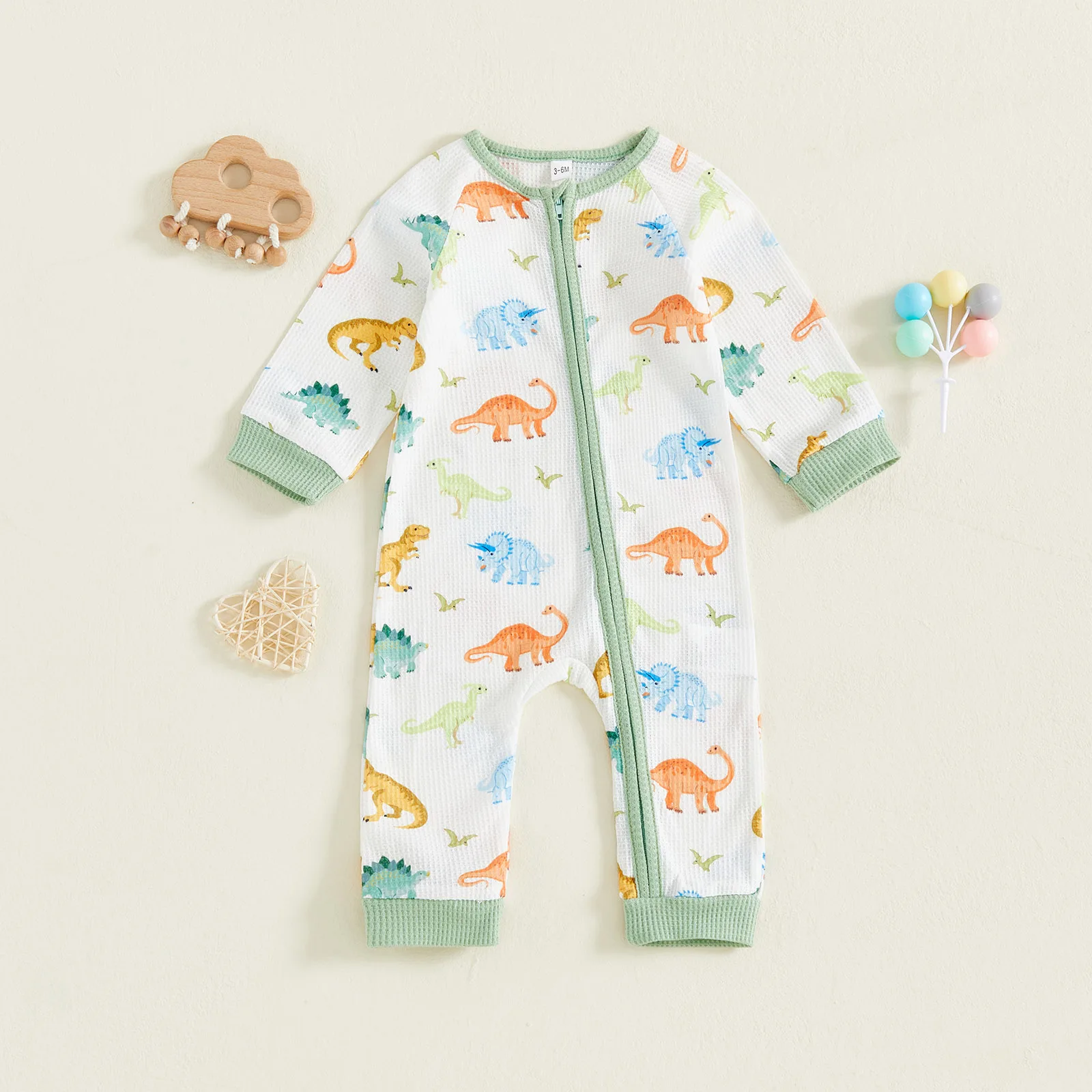 Mameluco para bebé, manga larga, cuello redondo, mono con estampado de dinosaurio, pijamas de otoño para recién nacido