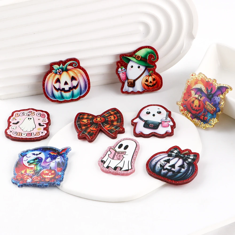 3-5 unids/lote de cuentas acrílicas de estilo navideño/Halloween con parte posterior plana para joyería DIY, pendiente, etiqueta para el pecho, hebilla, Etc., accesorios - imagen 4