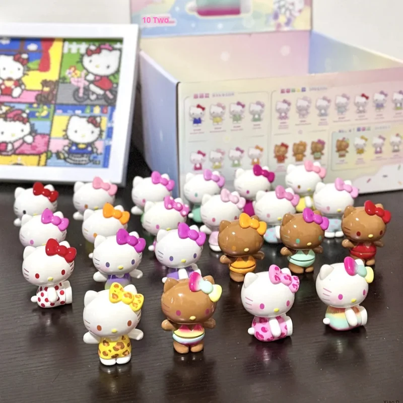 Nueva caja ciega de la serie Hello Kitty Summer Rainbow Candy, Mini figuras de acción Kawaii, decoración, bolsas sorpresa, adornos, regalos coleccionables - imagen 2