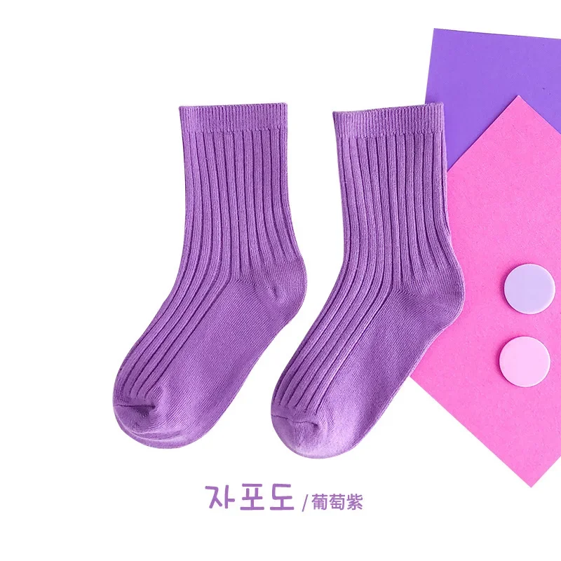 Calcetines de algodón para niños de 1 a 5 años, calcetines sólidos Kint cálidos y transpirables para niños, calcetines escolares de colores caramelo para Otoño e Invierno - imagen 5