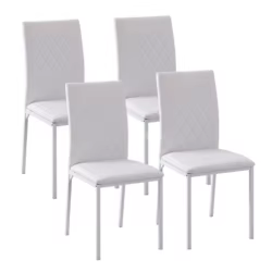 HOMCOM Set de 4 Sillas de Comedor Tapizadas en Polipiel y Patas de Metal Sillas Modernas para Cocina Dormitorio Carga 120 kg 41x50x91 cm Blanco