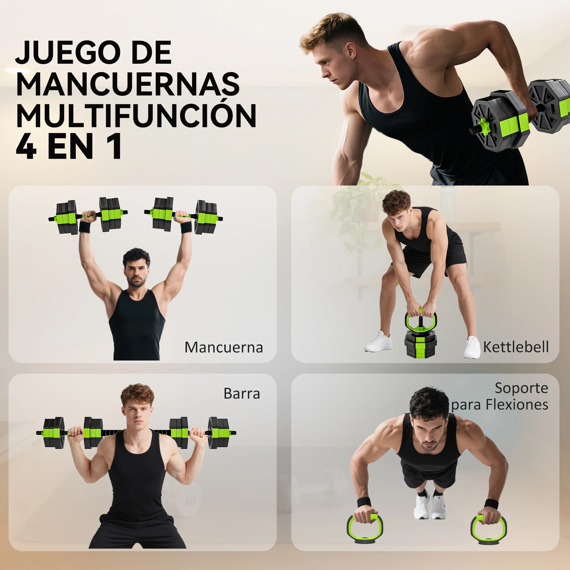 SPORTNOW Juego de Mancuernas Ajustables, 4 en 1, Juego de Pesas Utilizado como Kettlebell, Barra, Mancuernas o Soporte para Flexiones, Equipo de Fitness para Hombres y Mujeres, Gimnasio en Casa - imagen 3