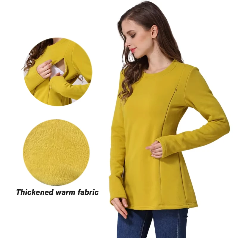 Camiseta de lactancia, sudadera de Otoño Invierno, ropa de maternidad de manga larga, Tops de lactancia para mujeres embarazadas, sudaderas con capucha posparto