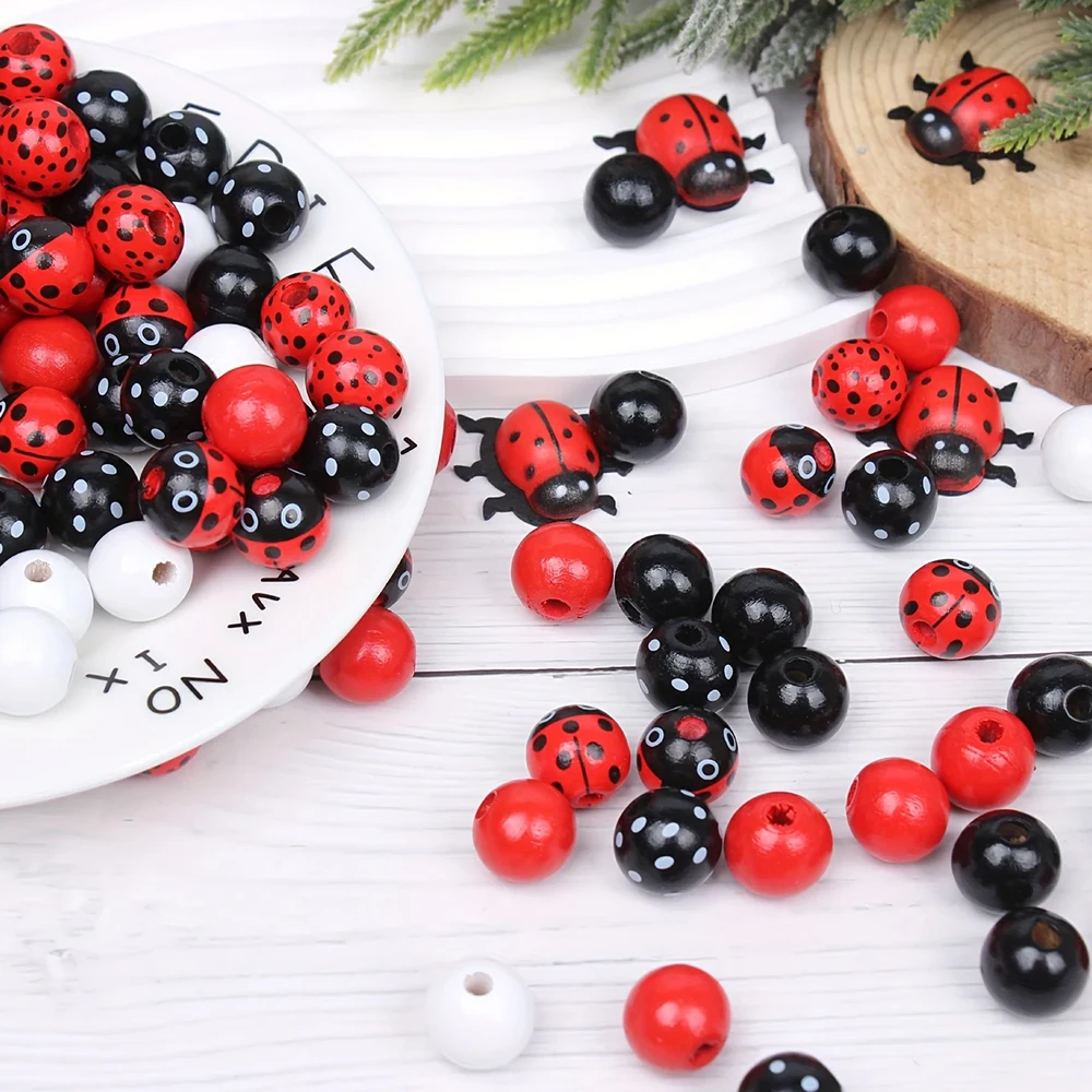 Kovict 30 unids/lote 16mm flor redonda abejas sandías pintura cuentas de madera cuentas sueltas Woodne para la fabricación de joyas accesorios de pulsera - imagen 3