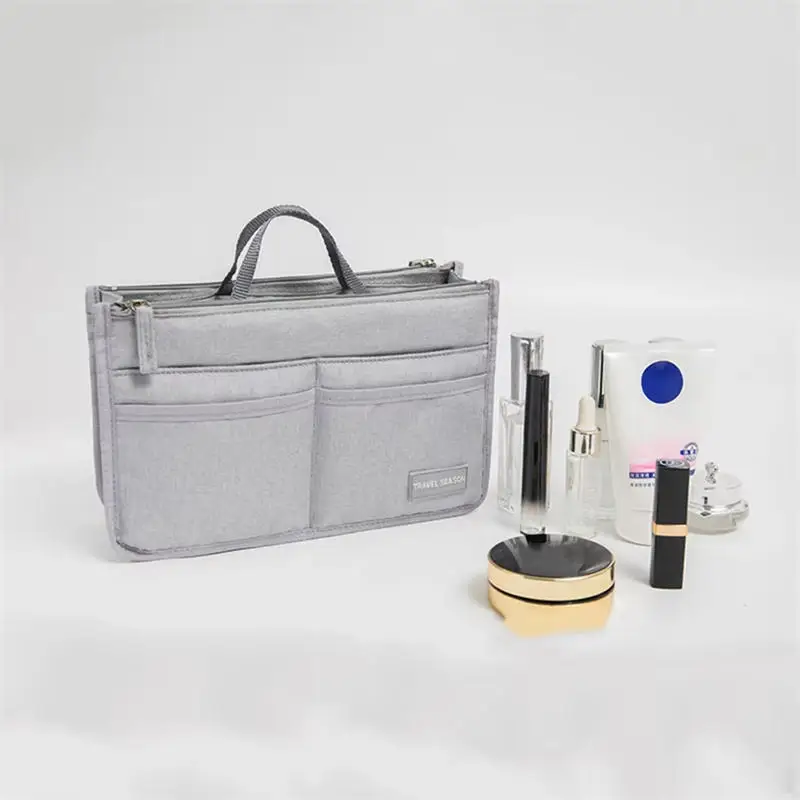 Bolsa de maquillaje portátil a la moda, bolsa de maquillaje media, bolsas de almacenamiento grandes con doble cremallera, bolsa interior de almacenamiento de viaje con capacidad - imagen 4