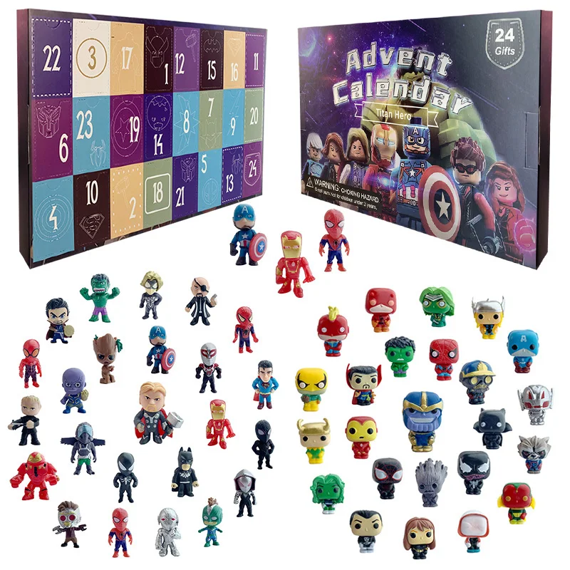 Caja de calendario de Adviento de Marvel, regalos de Los Vengadores de Disney, figura de acción pequeña de Iron Spider-Man, juguete de Navidad para niños y niñas 2023