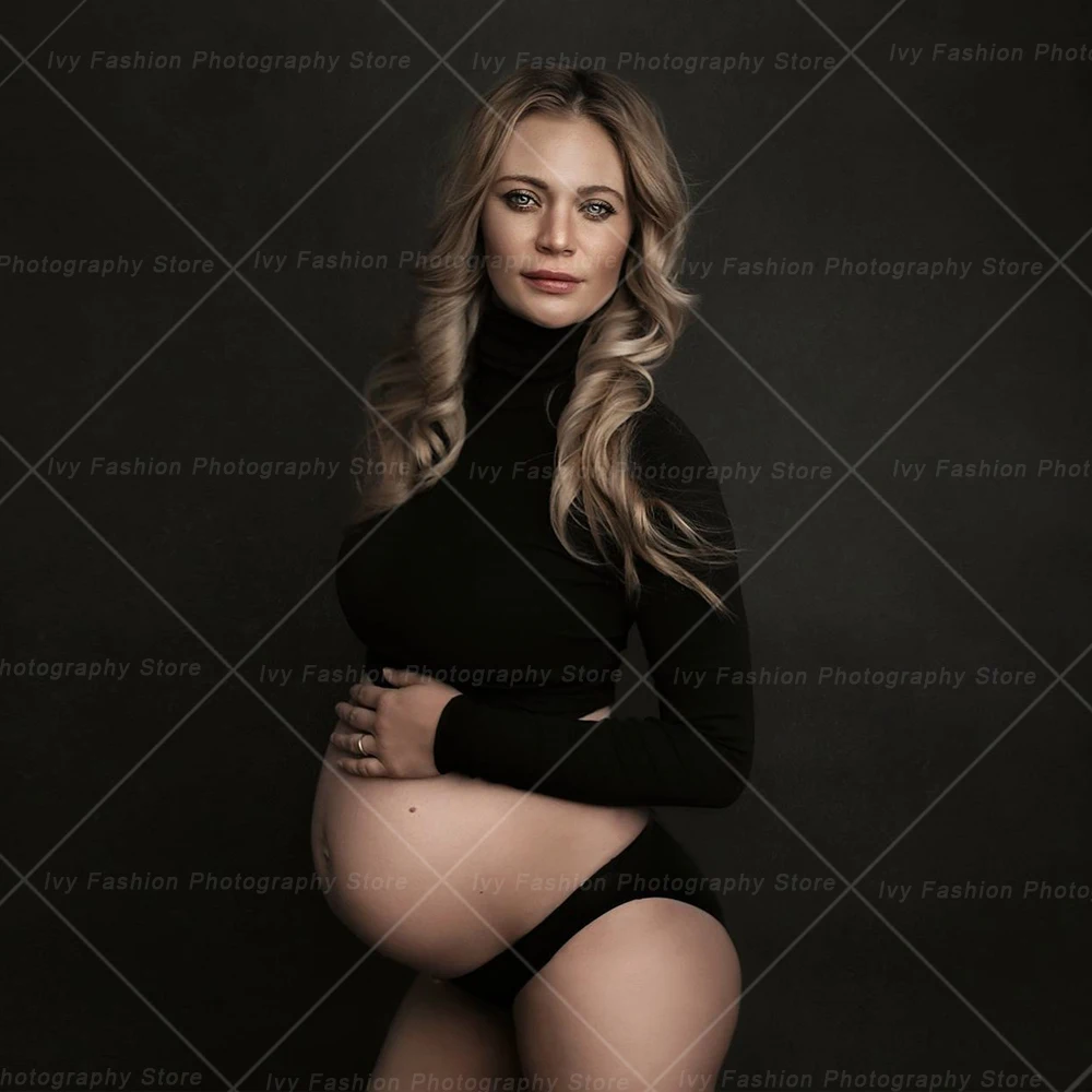 Conjunto premamá negro – Top cuello alto y vestido elástico - imagen 4