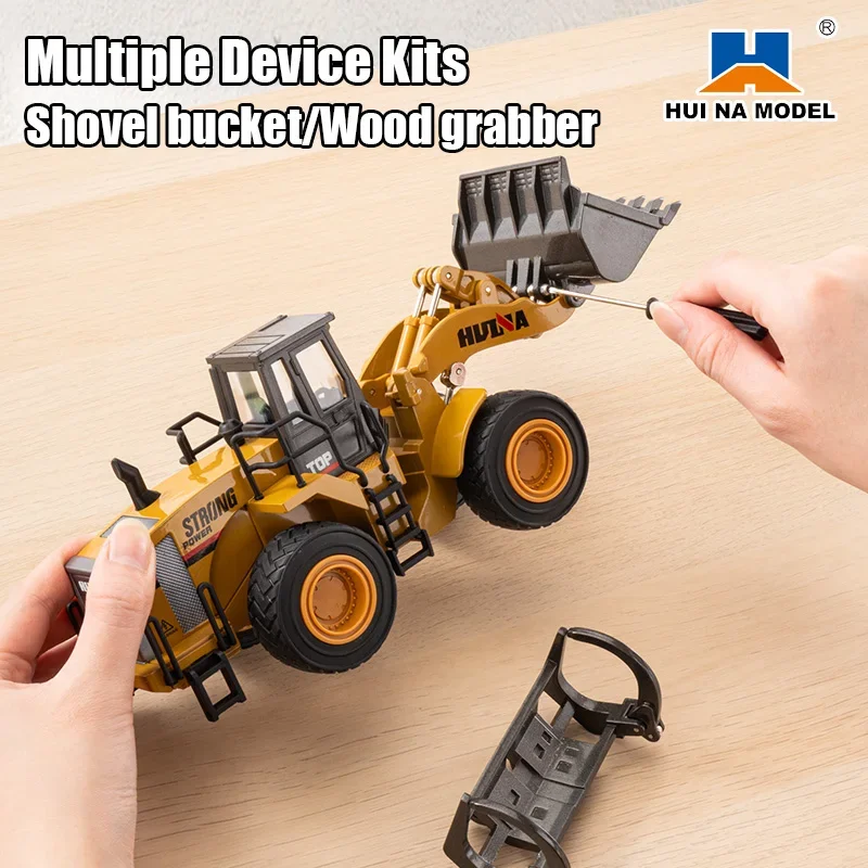 HUINA-excavadora de juguete de aleación, modelo 1/40, coche de juguete fundido a presión, cargador de patrón estático, Bulldozer, ingeniería, coche de construcción, regalos para niños - imagen 5