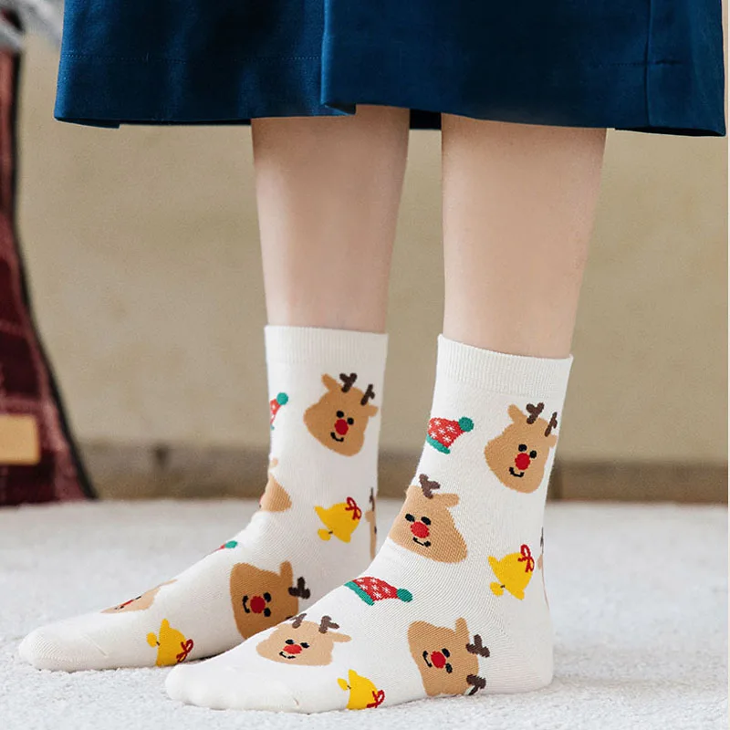 2/4/8 pares de calcetines para niñas, calcetines navideños para niños de punto de algodón de 3 a 14 años, calentadores de piernas suaves para niños pequeños, calcetines largos Unisex - imagen 3