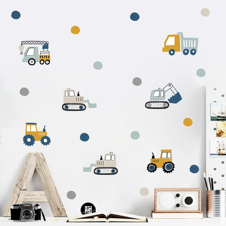 Pegatinas pared habitación infantil acuarela vehículo construcción - imagen 3