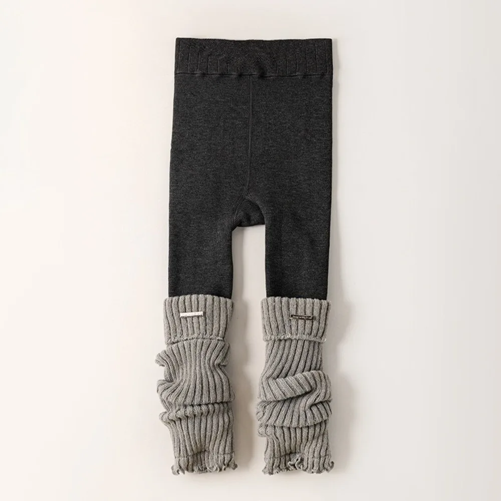 Otoño Invierno Leggings de punto para niñas moda pantimedias de retazos calcetines gruesos cálidos medias apilables a media pantorrilla para niños pequeños