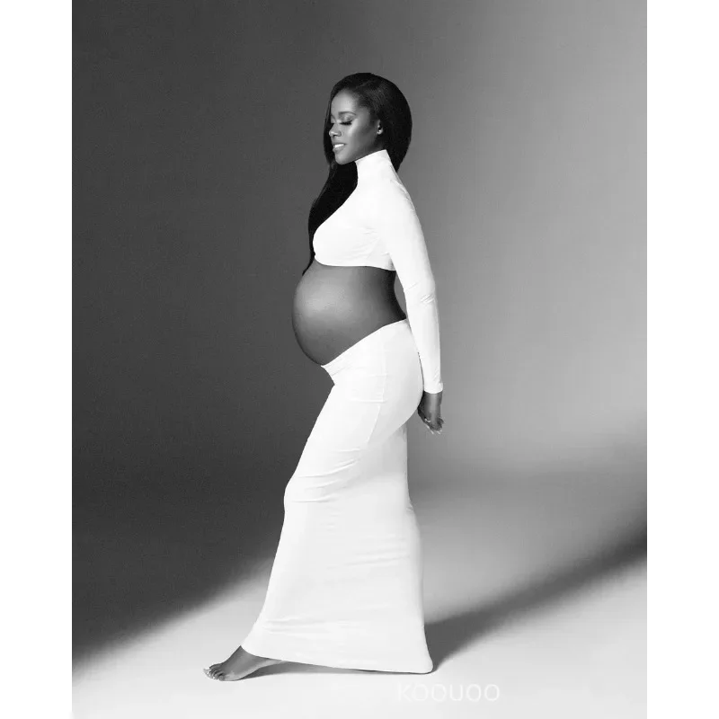 Sesión de maternidad Vestido Maxi 2 en 1 con cuello alto para fiesta - imagen 2