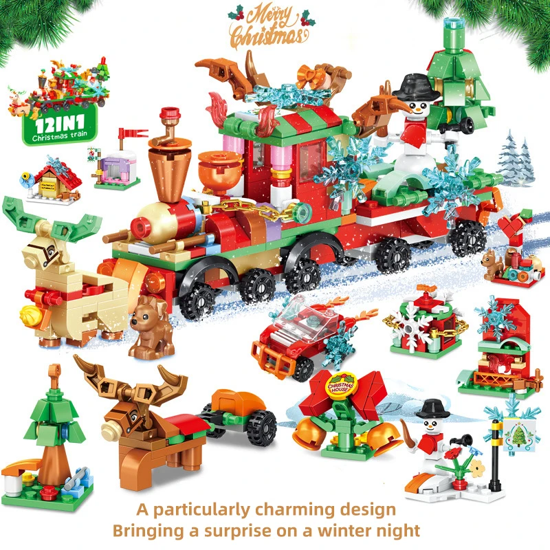 Bloques de construcción de Navidad, Papá Noel, muñeco de nieve, alce, árbol, Micro rompecabezas de ladrillo, modelo de ensamblaje, decoración del hogar, regalo de fiesta, juguete para niños - imagen 2