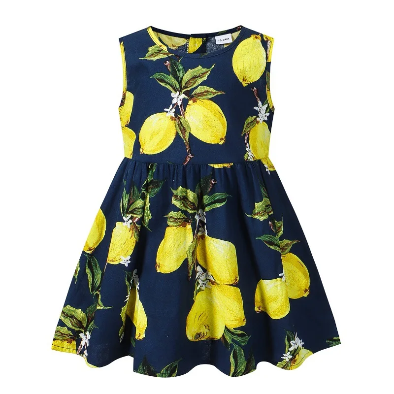 Trajes de verano para niñas pequeñas, vestidos coreanos bonitos sin mangas de algodón con estampado de limón, ropa de playa para bebés, BC560, 2024 - imagen 3