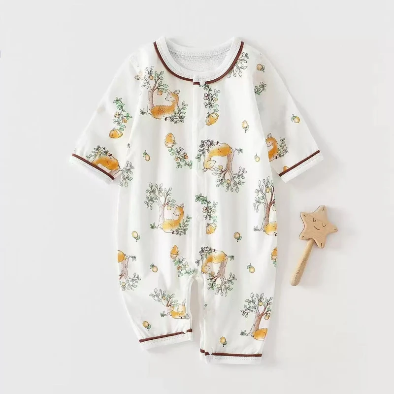 Pelele fino de manga larga de algodón 100% para bebé, monos de tacto fresco para verano, mono transpirable con estampado de dibujos animados bonitos para niños y niñas - imagen 2