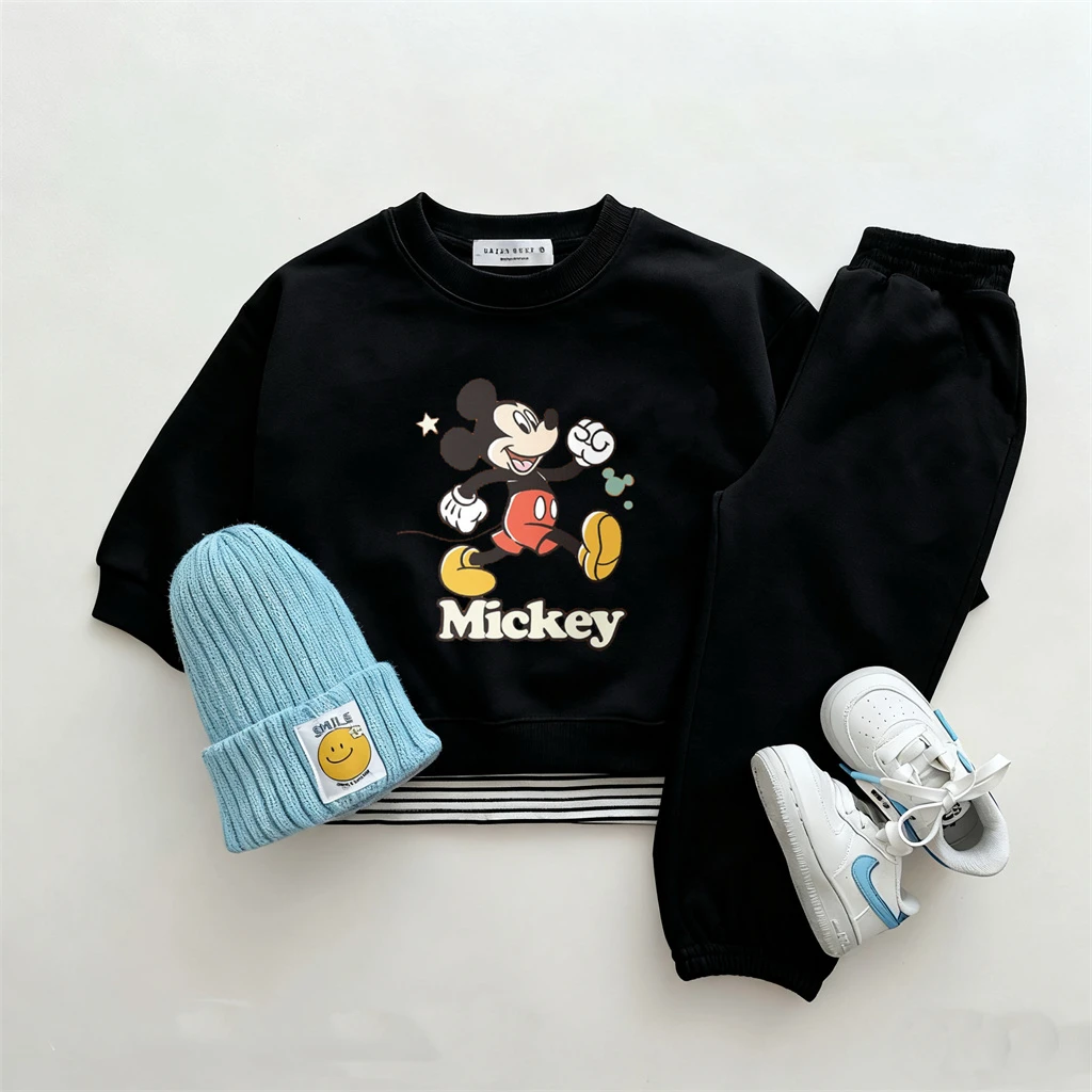 Disfraz de dibujos animados para niños, sudaderas encantadoras de manga larga, pantalones negros, trajes de principios de otoño 2025, nuevos conjuntos de colores sólidos para niños pequeños - imagen 3