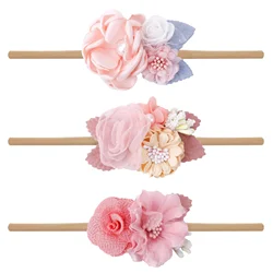 Diademas de flores nailon elástico para bebé