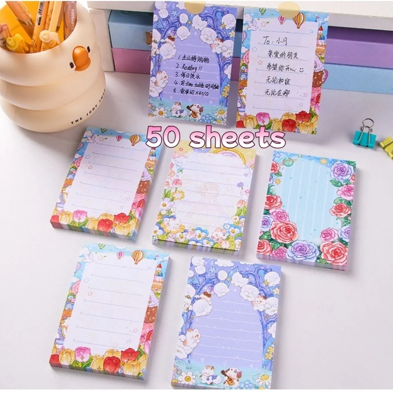 50/200 hojas de notas adhesivas autoadhesivas, Bloc de notas para estudiantes, suministros escolares de oficina impresos, pegatinas de papelería - imagen 2