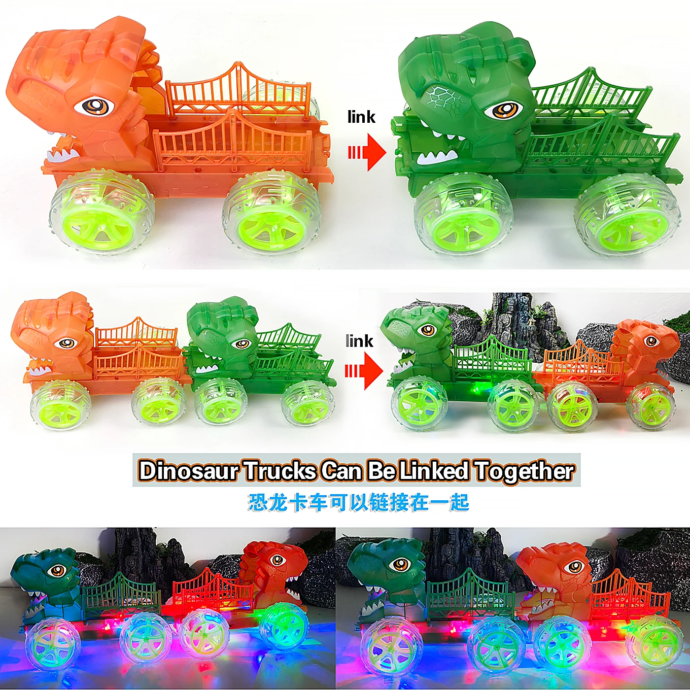 Camión de dinosaurios T-rex para niños con luces LED multicolores - imagen 5