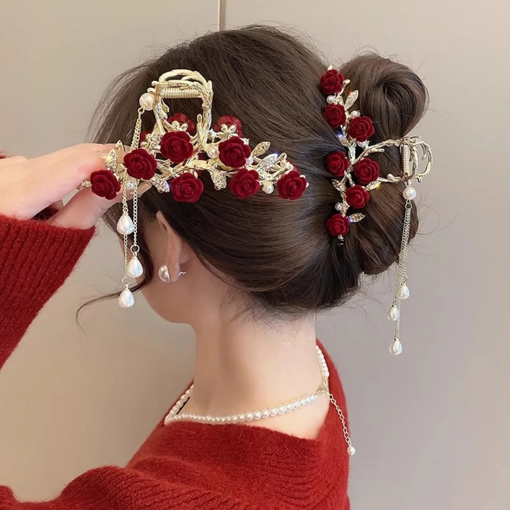 Pinzas para el cabello con borlas de mariposa rosa, pinza para el cabello de cristal brillante, Clip de tiburón para niñas, tocado elegante exquisito, accesorios para el cabello