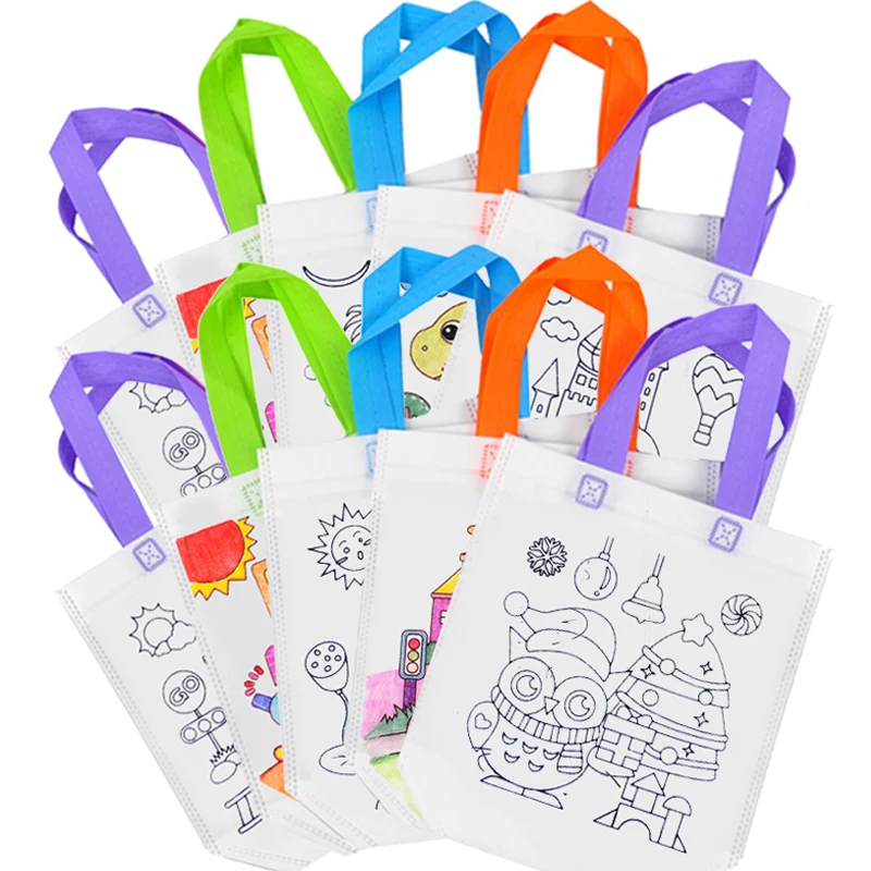 Bolsa de Graffiti no tejida para niños, 5 uds., dibujo Manual, bricolaje, colorear, protección del medio ambiente, pintura para niños, rompecabezas, juguetes, bolso TMZ - imagen 2