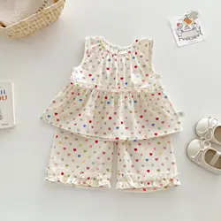 Conjunto verano bebé niña top sin mangas y pantalones anchos corazón