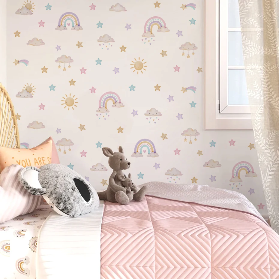 Pegatinas de pared nubes estrellas arcoíris – Decoración habitación bebé - imagen 3