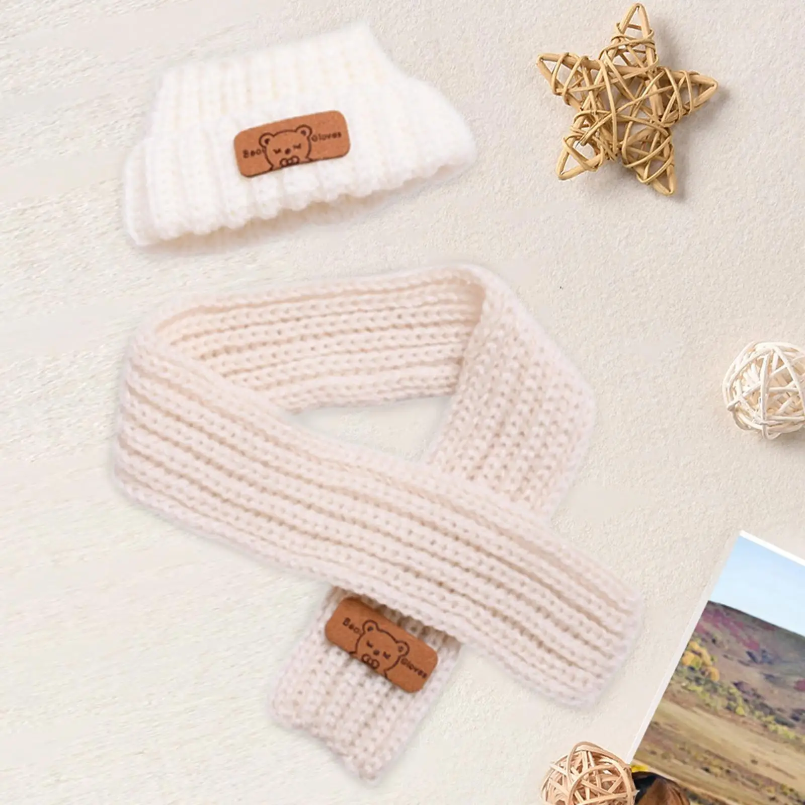 2 Pieces Girl Doll Clothes Cartoon Hat and Scarf Set Winter Autumn Mini Doll Clothing Doll Outifits for 15/17 cm Plush Doll