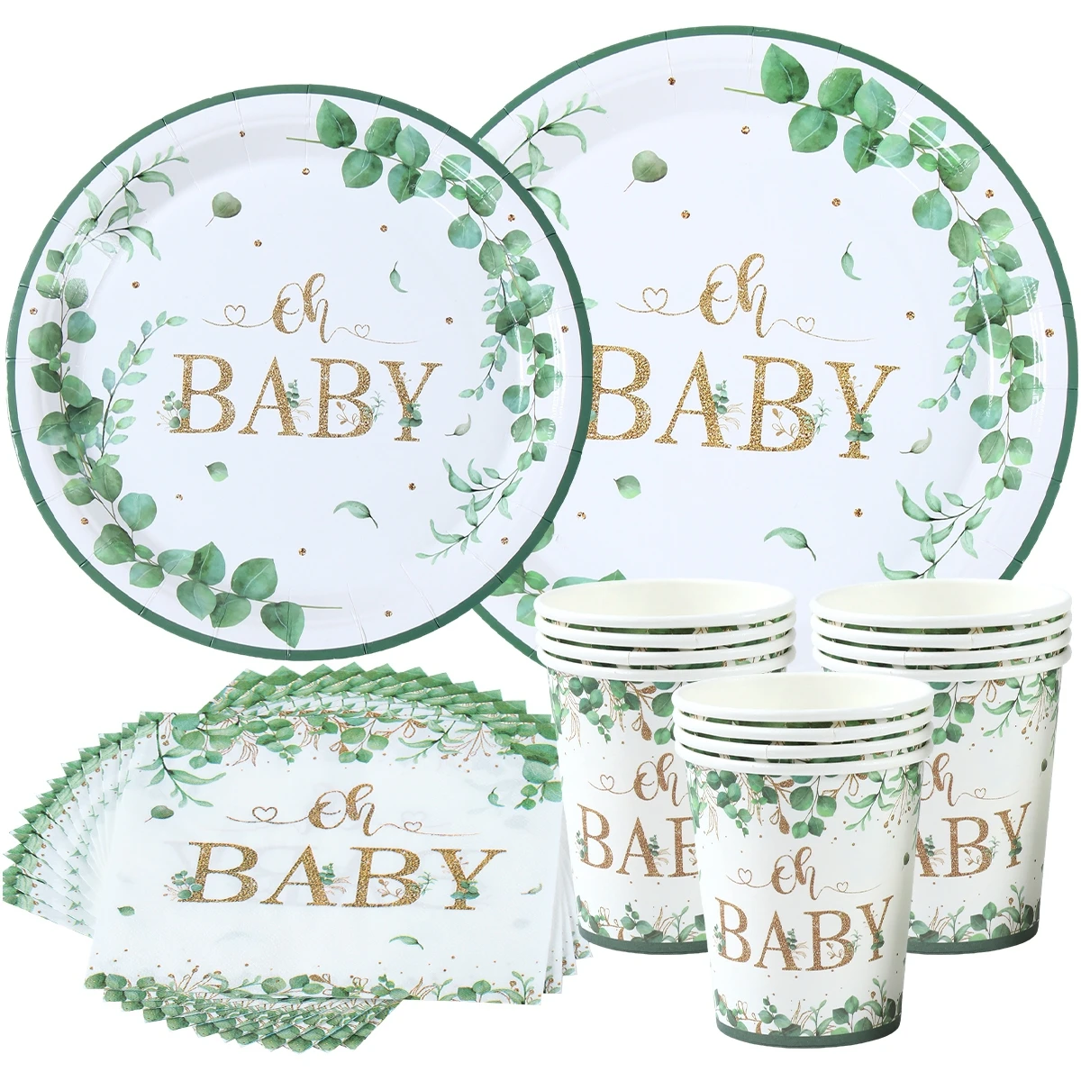 Hoja verde bronceado Oh bebé plato de papel taza servilleta género revelar fiesta vajilla desechable decoración para Baby Shower suministros para fiestas
