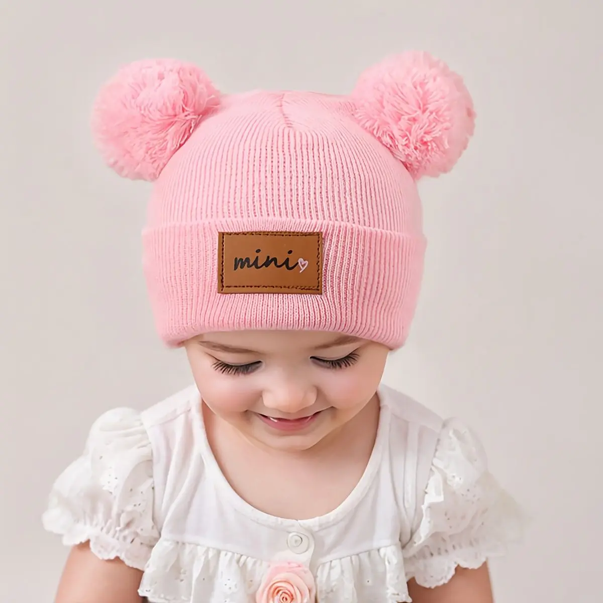 Gorro de punto con pompón suave para bebé cálido invierno 0-3 años