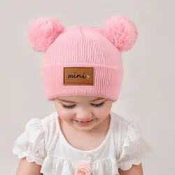 Gorro de punto con pompón suave para bebé cálido invierno 0-3 años