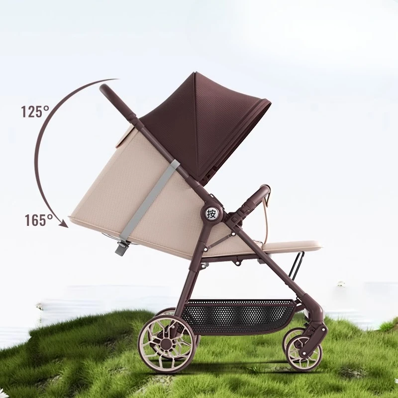 ‌ Cochecito de bebé ligero plegable con estructura de acero de alto carbono 360 ° Ruedas para sentarse, cochecito de viaje reclinable, bandeja desmontable, reposacabezas - imagen 2
