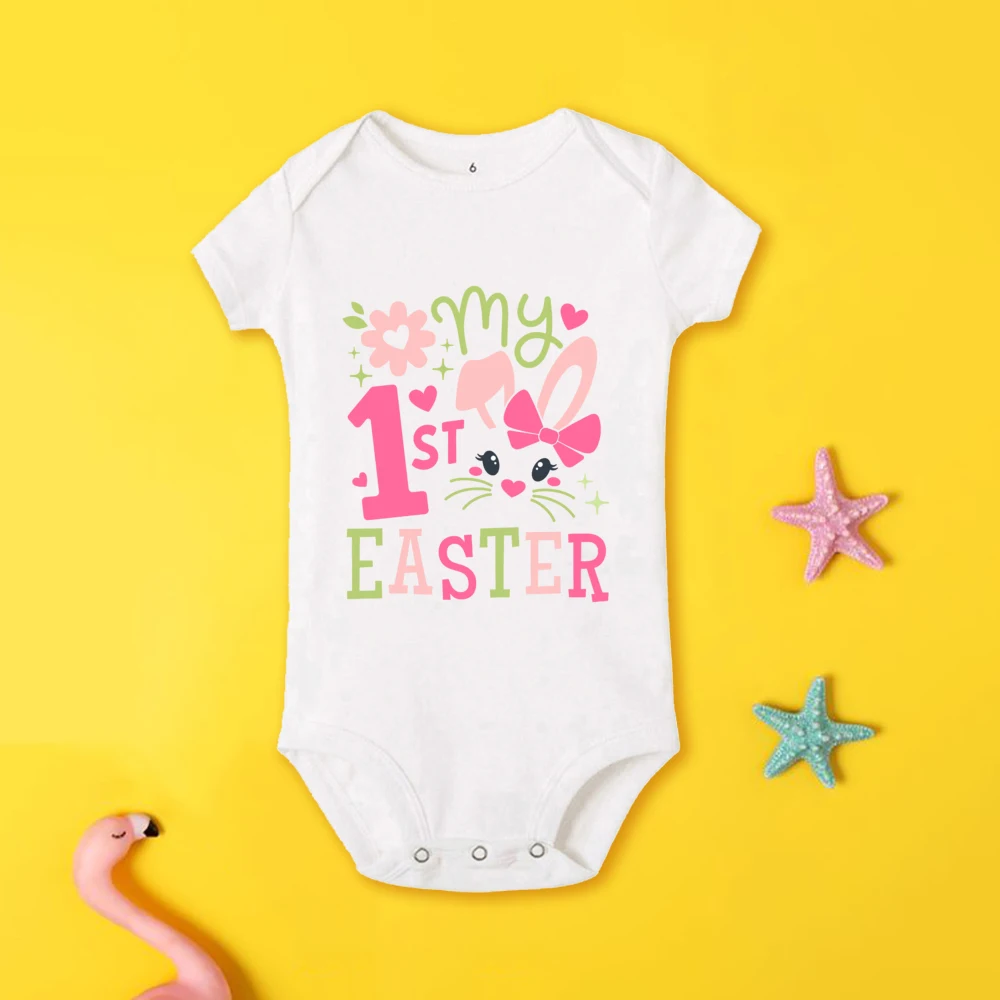 Mon premier body de pâques pour bébé, tenue de fête de pâques pour bébé, imprimé lapin, barboteuse pour garçons et filles, combinaison pour nouveau-né à manches courtes - imagen 4