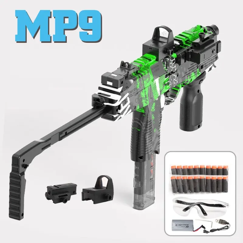 Pistola de juguete MP9, pistola eléctrica de espuma para dardos, metralleta de bala suave, armas automáticas para adultos, niños y niños, juegos al aire libre - imagen 5