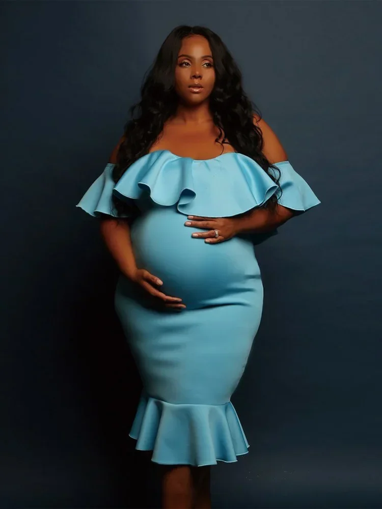 Vestido de maternidad con hombros descubiertos y volantes veraniegos - imagen 5