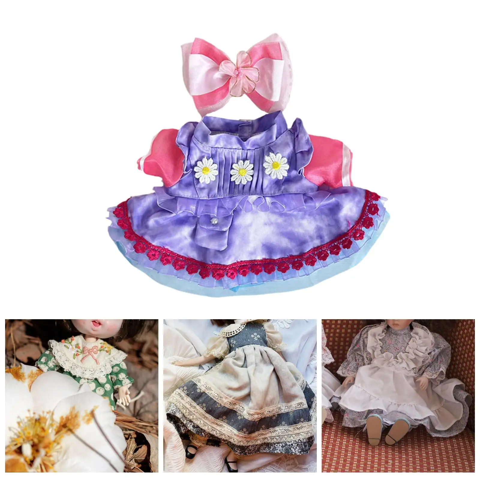 Set of 2 Dress and Bow Hairpin for 38cm Dolls, Ideal for New Year Gifts