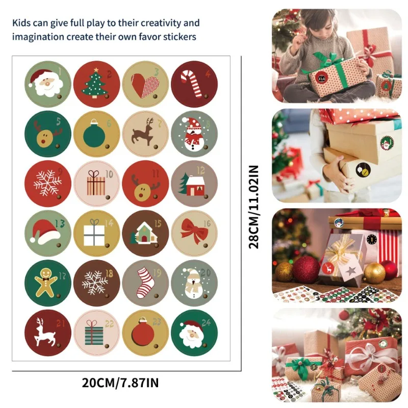 1 hoja de pegatinas de papel con números de calendario de Adviento de Feliz Navidad, galletas de Navidad, dulces, embalaje de regalo, etiquetas adhesivas de sellado, Año Nuevo - imagen 5