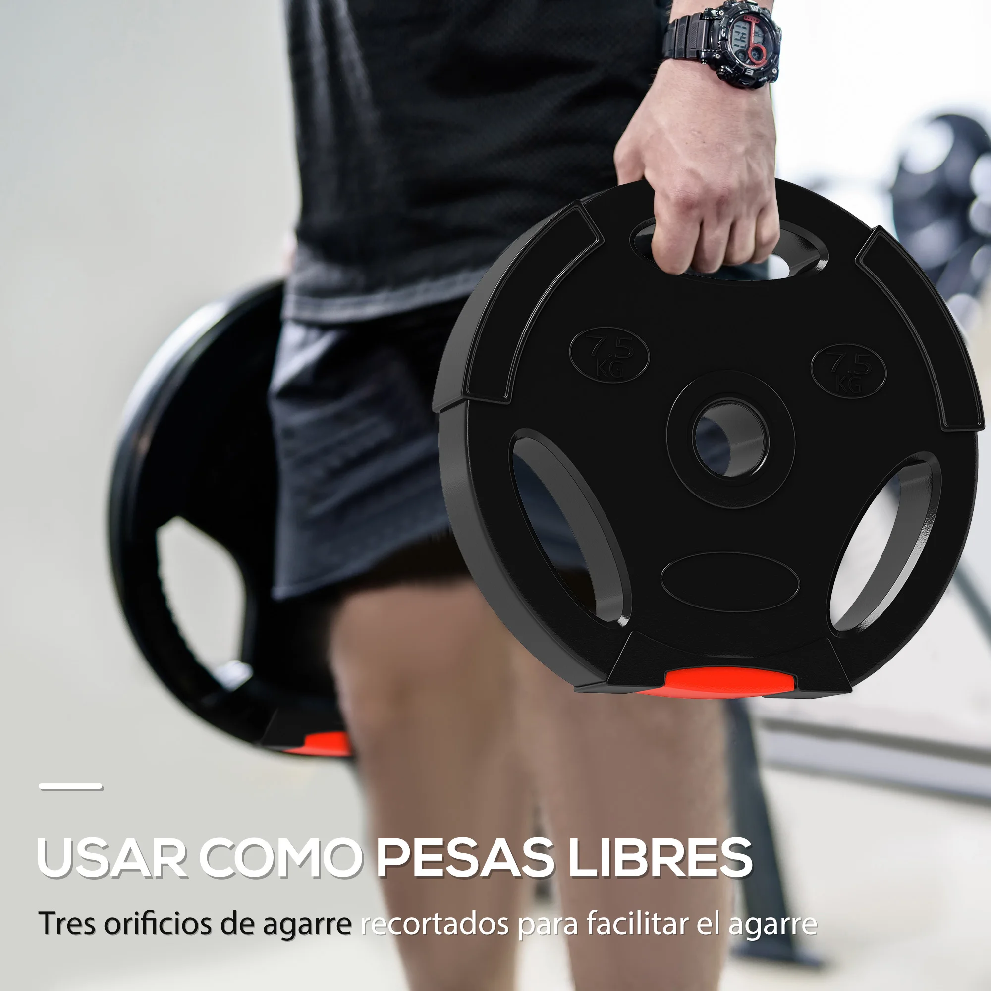 SPORTNOW Juego de Discos Pesas de 4 Piezas Discos de Pesas Total 25 kg 2x7,5 kg 2x5 kg con Orificios de 2,5 cm para Entrenamiento Fitness en Hogar Gimnasio Negro - imagen 4