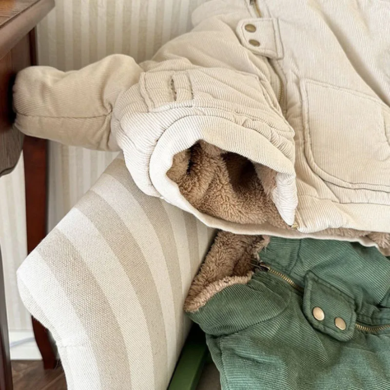 MILANCEL, nueva chaqueta acolchada de invierno para niños, abrigo de pana de Color sólido para niñas, ropa cálida acolchada de lana holgada coreana para niños 1-6T - imagen 4