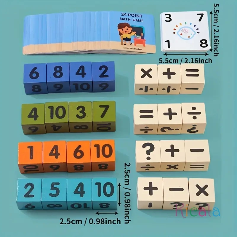 Cubo de matemáticas de madera de 24 puntos para niños, aprendizaje, suma, resta, división de multiplicación, rompecabezas, juguete educativo, cubos de juego, juguetes - imagen 2