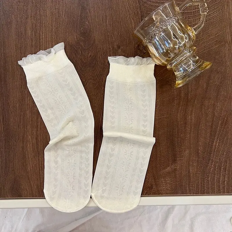 3 par/lote de calcetines hasta la rodilla para niñas, calcetines largos de encaje suave para niños, calcetines de princesa con volantes, calcetines bonitos para niñas de 2 a 12 años - imagen 3