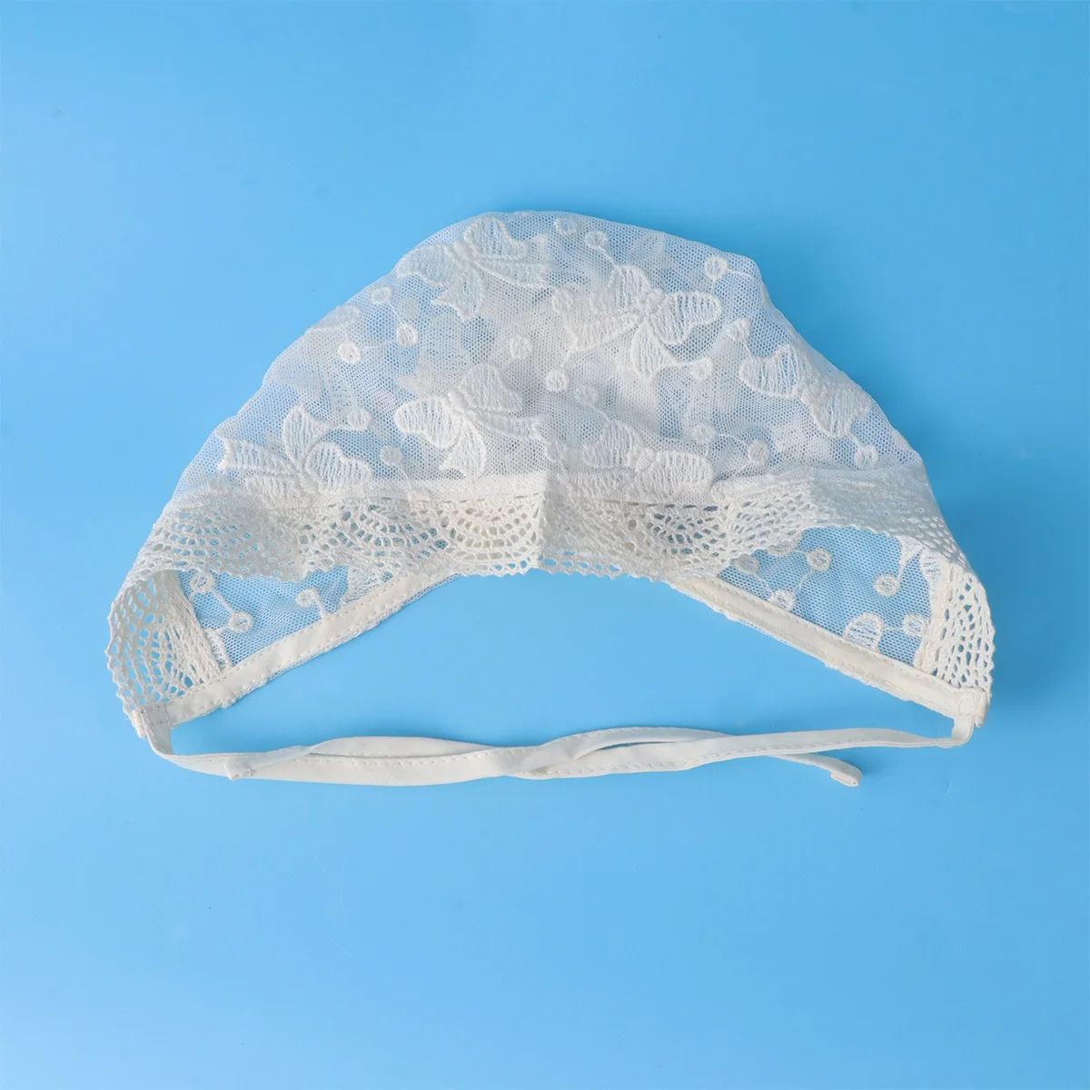 Gorro de encaje para bebé, gorro transpirable de algodón con lazo y lazo, talla infantil M, bonito gorro con decoración floral para bebé - imagen 3