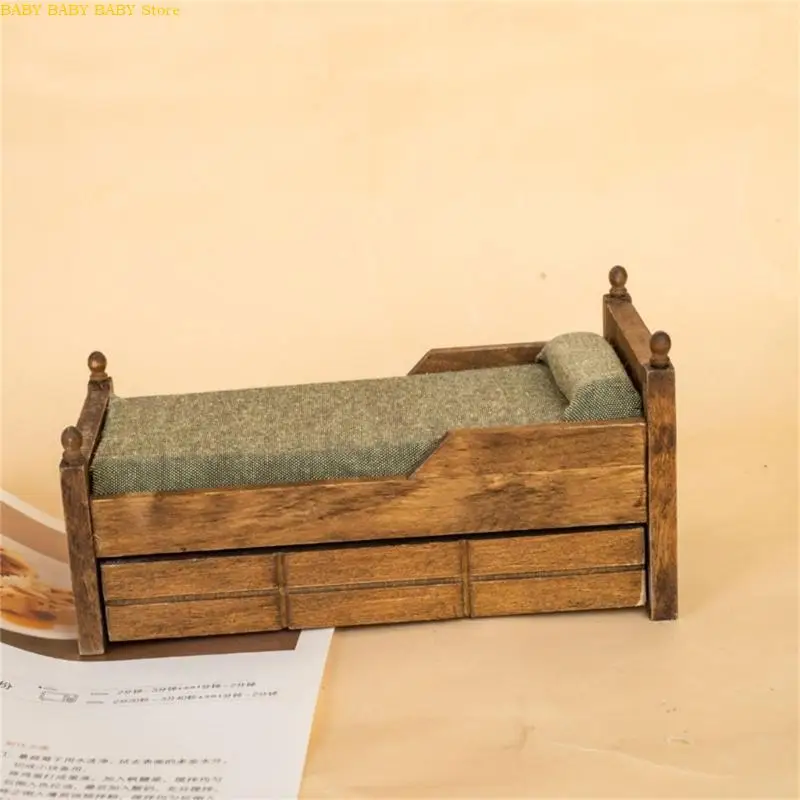 Q81A 1:12 Escala Moderno dormitorio madera Muebles casas muñecas en miniatura con almohada algodón y cajón - imagen 5