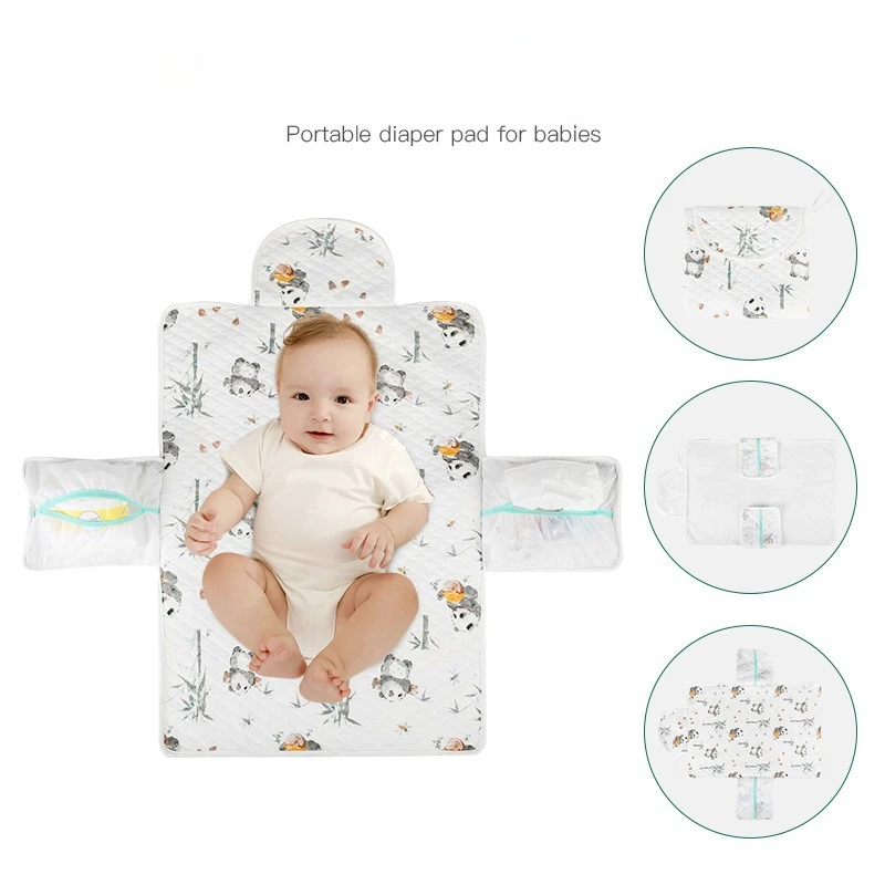 Cambiador impermeable para recién nacido, estera cambiadora transpirable de felpa de algodón suave, estera de pañales plegable portátil para viaje al aire libre para bebé