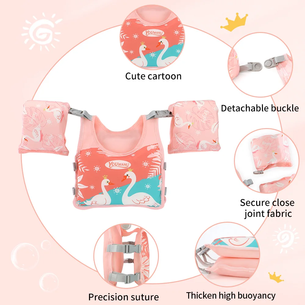 Flotador de brazo de seguridad para bebés y niños, equipo de natación, chaleco salvavidas, botón desmontable, fisión, no inflable - imagen 3