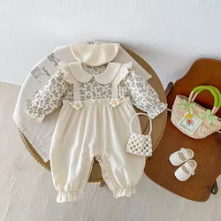 Pelele floral de algodón con cuello Peter Pan para niña