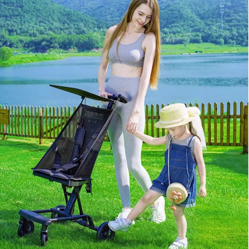 Cochecito de bebé plegable portátil, paraguas de viaje, antimedias, 4 ruedas, compacto para embarque de avión, asiento transpirable - imagen 3