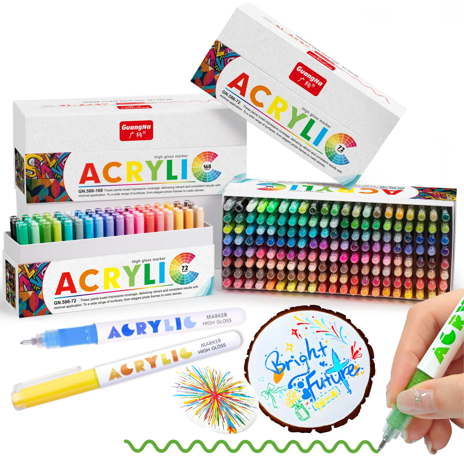 Rotuladores acrílicos de alto brillo, bolígrafos de pintura acrílica con punta de bala de 1mm, colores brillantes, tinta de gran capacidad, amplia gama de usos, Kit de suministros de arte