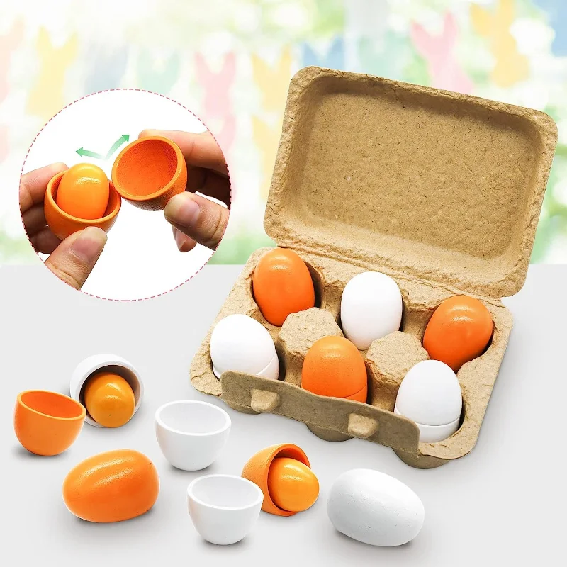 6 uds. De huevos de madera, juguetes de cocina para niños, juego de comida, cocina, juego de simulación, juego de comida para bebé, desarrollo y aprendizaje temprano - imagen 4